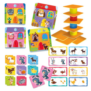 Образователен комплект 4 в 1 Lisciani Giochi - Пъзел, кула, мемо и логическа игра