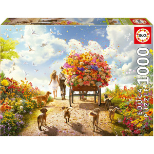 Пъзел Educa от 1000 части - Количка с цветя