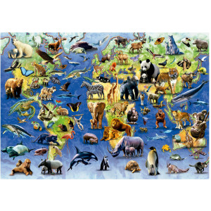 Пъзел Educa от 500 части - Сто застрашени от изчезване видове животни