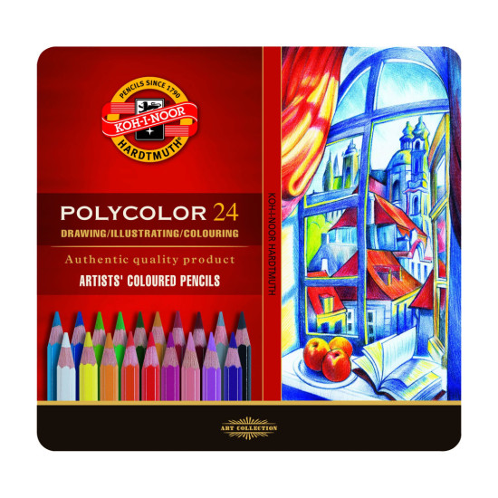 Комплект професионални цветни моливи Polycolor 24 цвята