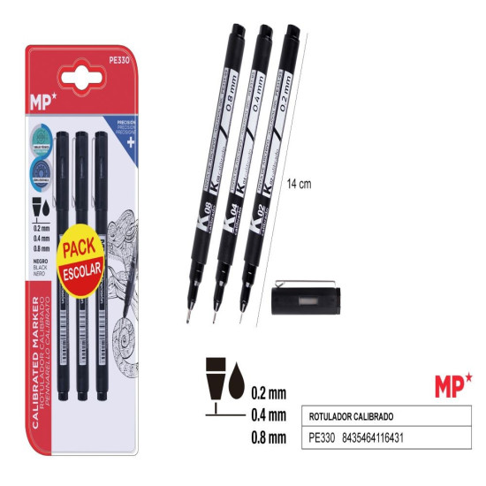 Комплект калибрирани маркери черни 0.2 mm, 0.4 mm, 0.8mm