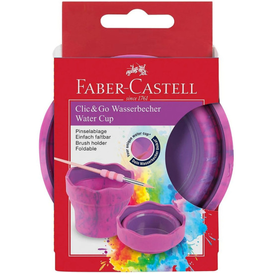 Сгъваема чаша за рисуване Faber-Castell Clic & Go - Розов мрамор Сгъваема чаша за рисуване Faber-Castell Clic & Go - Розов мрамор
