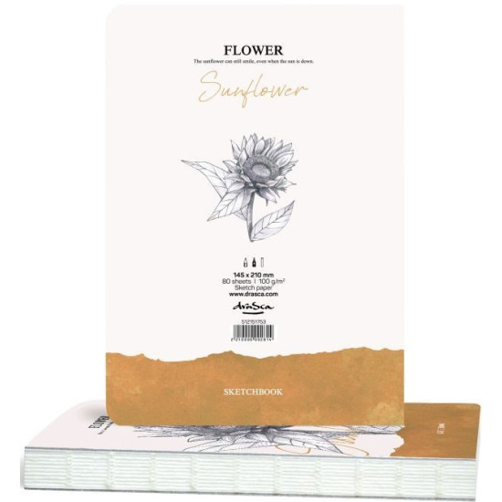 Скицник за рисуване Drasca Flower - Слънчоглед, 80 листа