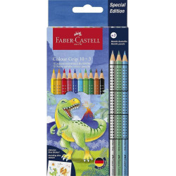 Цветни моливи Faber-Castell Grip 2001 - Динозавър, 10 + 3 цвята