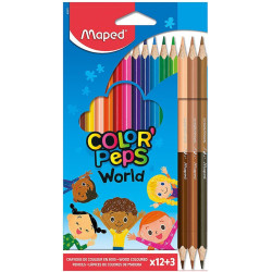 Цветни моливи Maped Color Peps - 12 цвята, с 3 броя двувърхи молива
