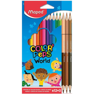 Цветни моливи Maped Color Peps - 12 цвята, с 3 броя двувърхи молива
