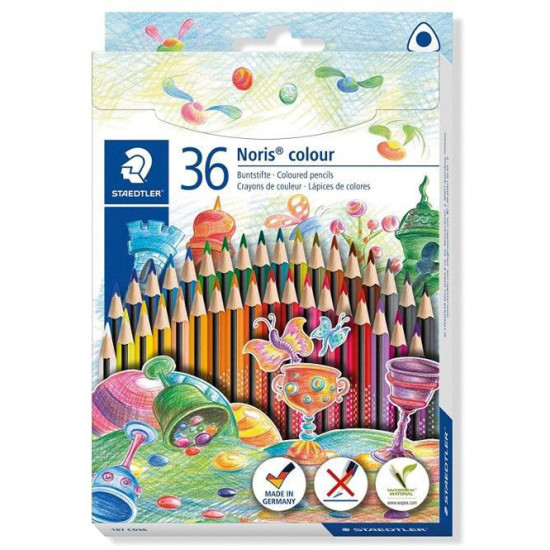 Цветни триъгълни моливи Staedtler Noris Colour 187 - 36 цвята