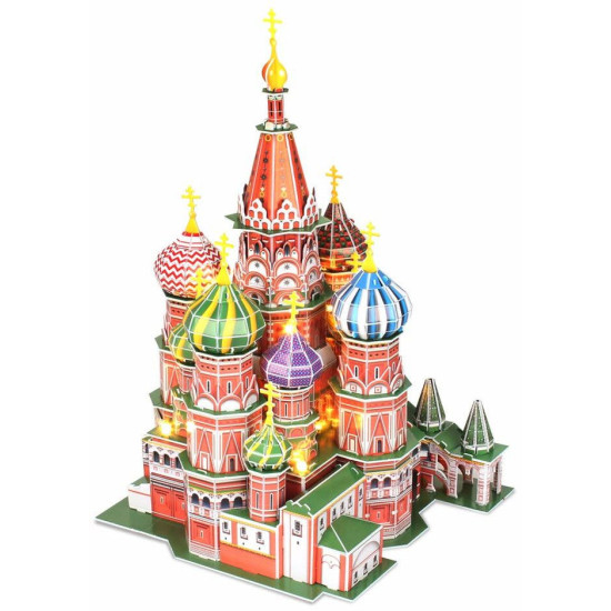 3D Пъзел Cubic Fun от 224 части и LED светлини - St. Basils Cathedral Russia | Cubic Fun