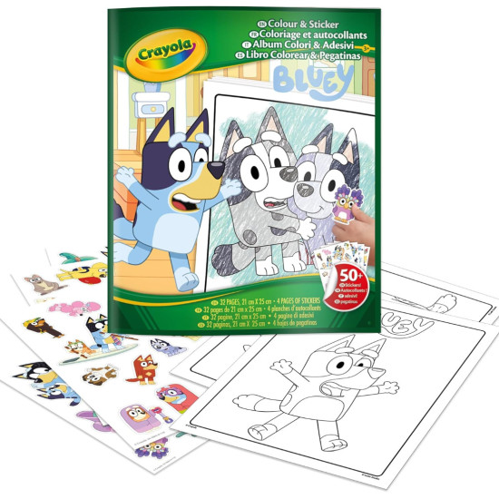 Книжка за оцветявне Crayola Bluey - 50 стикера