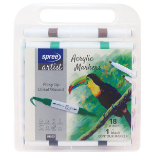 Акрилни маркери Spree Artist - Flexy Chisel, 18 цвята + 1 контурен