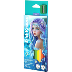Цветни моливи Erich Krause Aquamarine - 12 броя + острилка