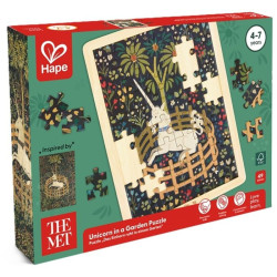Дървен пъзел Hape International The Met - Еднорог в градина, 49 части