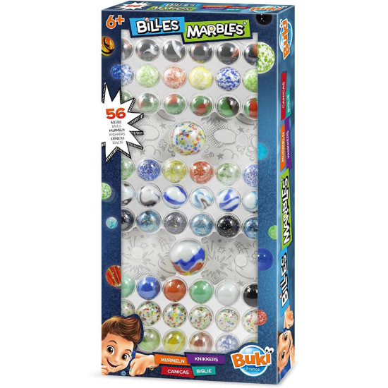 Игра с мраморни топчета Buki Construction - 56 топчета | Игри и играчки