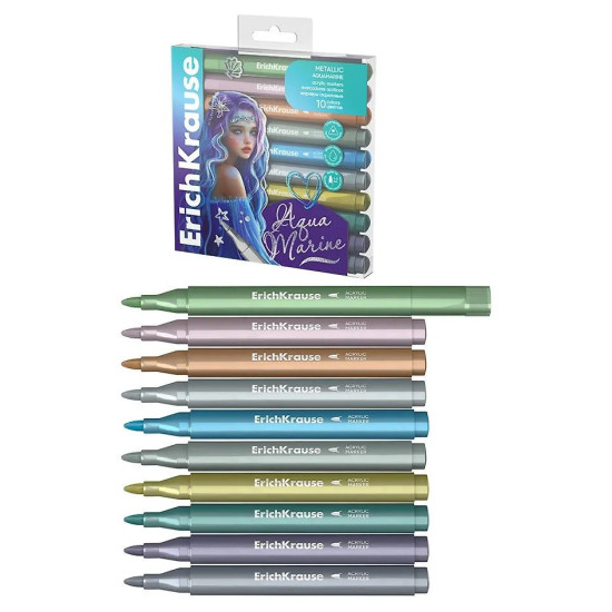 Комплект акрилни маркери Erich Krause Aquamarine - Metallic, 10 цвята |