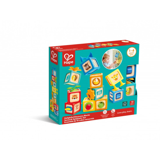 Комплект кубчета за откритие, Hape, 10 части |