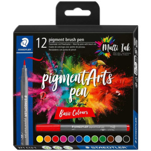 Комплект маркери Staedtler Pigment Brush Pen 371, 12 цвята 