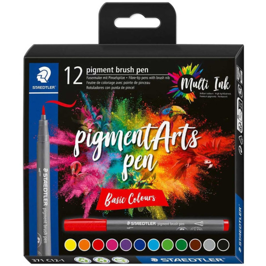 Комплект маркери Staedtler Pigment Brush Pen 371, 12 цвята |