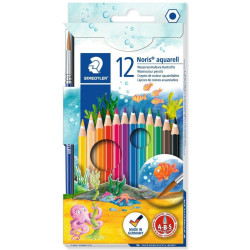 Акварелни моливи Staedtler Noris Aquarell 144 - 12 цвята, с четка