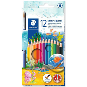 Акварелни моливи Staedtler Noris Aquarell 144 - 12 цвята, с четка