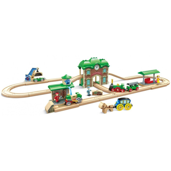 Дървен комплект Hape - Retro Train & Station, 40 части |