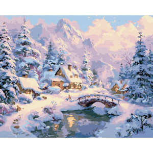 Ideyka Комплект с акрилни бои 40x50 см. "Зимен уют сред планините"
