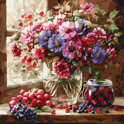Ideyka комплект с акрилни бои 40x40 см.  "Букет и плодове"