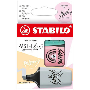 Комплект мини текст маркери Stabilo Pastel Love - Be Happy, 3 цвята