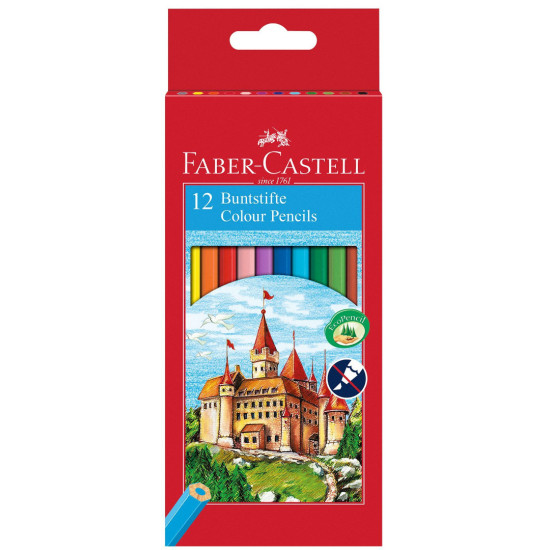 Комплект цветни моливи Faber-Castell - Замък, 12 цвята
