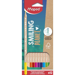 Комплект цветни моливи Maped - Smiling Planet, 12 цвята