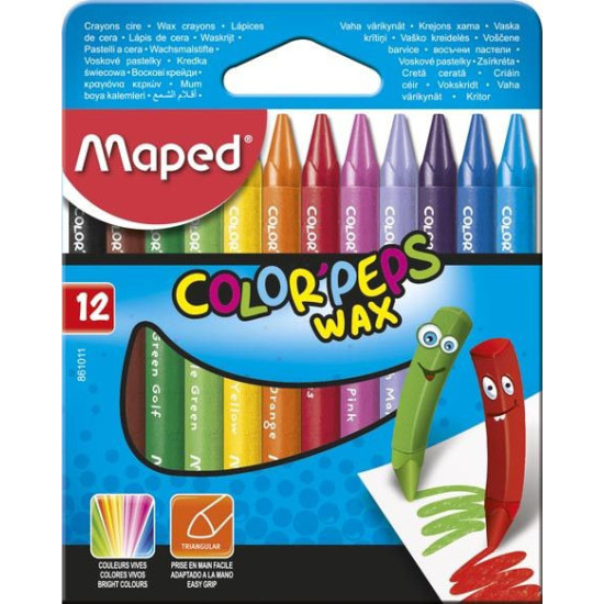 Комплект восъчни пастели Maped Color Peps, 12 цвята