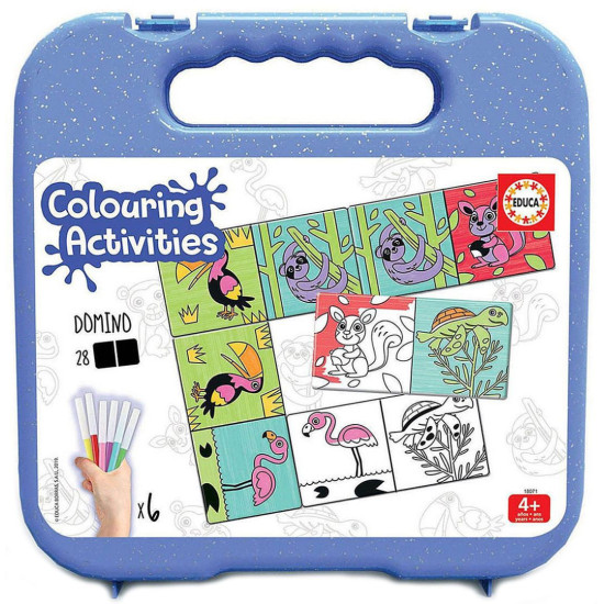 Пъзел за оцветяване Educa от 50 части - Домино с животни, с 6 флумастера |