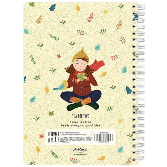 Скицник Drasca Happy Tea Time - Tea for two, A5, 60 листа