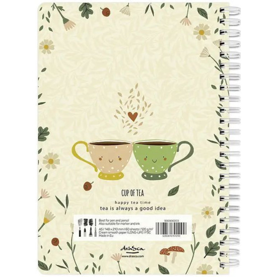 Скицник Drasca Happy Tea Time - Cup of tea, A5, 60 листа