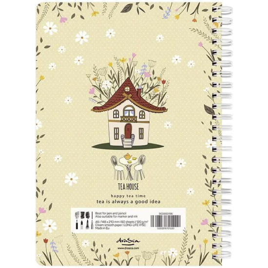 Скицник Drasca Happy Tea Time - Tea house, A5, 60 листа