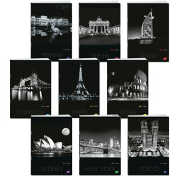 Тетрадка Elisa - Cities by Night, A4, 62 листа, широки редове, асортимент