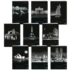 Тетрадка Elisa - Cities by Night, A4, 62 листа, широки редове, асортимент