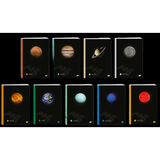 Тетрадка Elisa - Planets, A5, 62 листа, широки редове, асортимент