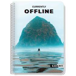 Тетрадка със спирала Black&White Offline - A4, 105 листа, широки редове, асортимент