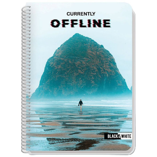 Тетрадка със спирала Black&White Offline - A4, 105 листа, широки редове, асортимент