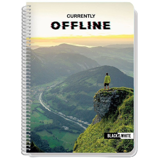Тетрадка със спирала Black&White Offline - A4, 105 листа, широки редове, асортимент
