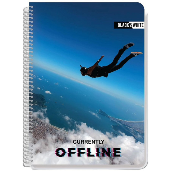 Тетрадка със спирала Black&White Offline - A4, 105 листа, широки редове, асортимент