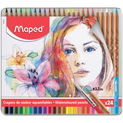 Акварелни моливи Maped - Artist, 24 цвята (метална кутия)