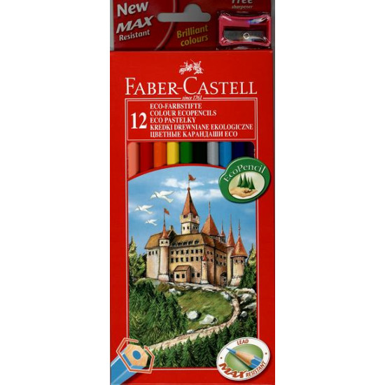 Цветни моливи Faber-Castell 12 броя + острилка